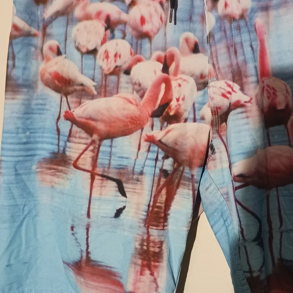 Old Navy California Mens Flamingo Print Board Shorts Blue Pink 36 Swim Trunks